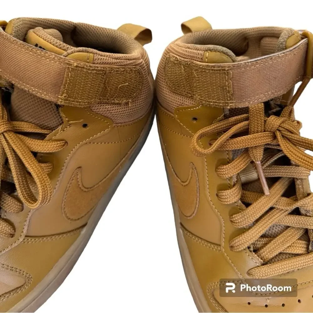 Nike Boys Court Borough Mid 2 Leather Sneakers Athletic Shoes Wheat Lt B…